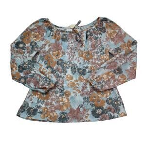 Intouch Shirt Womens M Multicolor Balloon Long Sleeve Boat Neck Floral Blouse